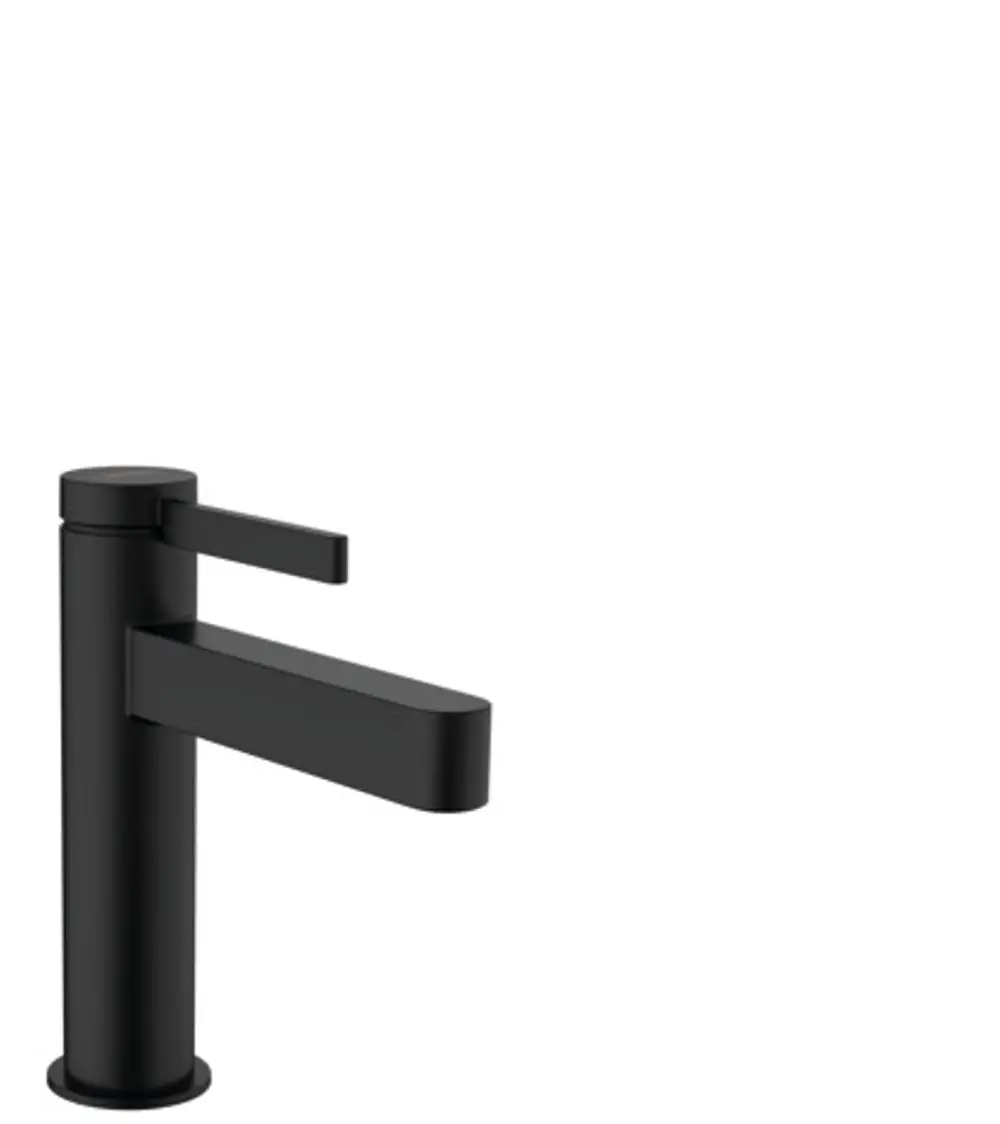 Hansgrohe Auslaufarmatur in Mattschwarz mit schmalem, geradem Design und einem Hebel, ideal für Waschtische.